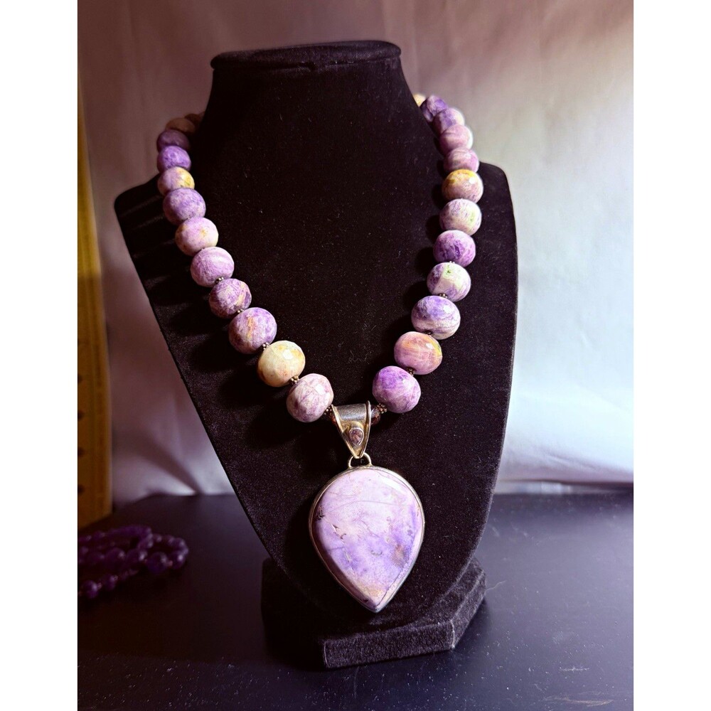 925 Sterling Silver Beaded Necklace Possibly Purple Lavender 18.5”
